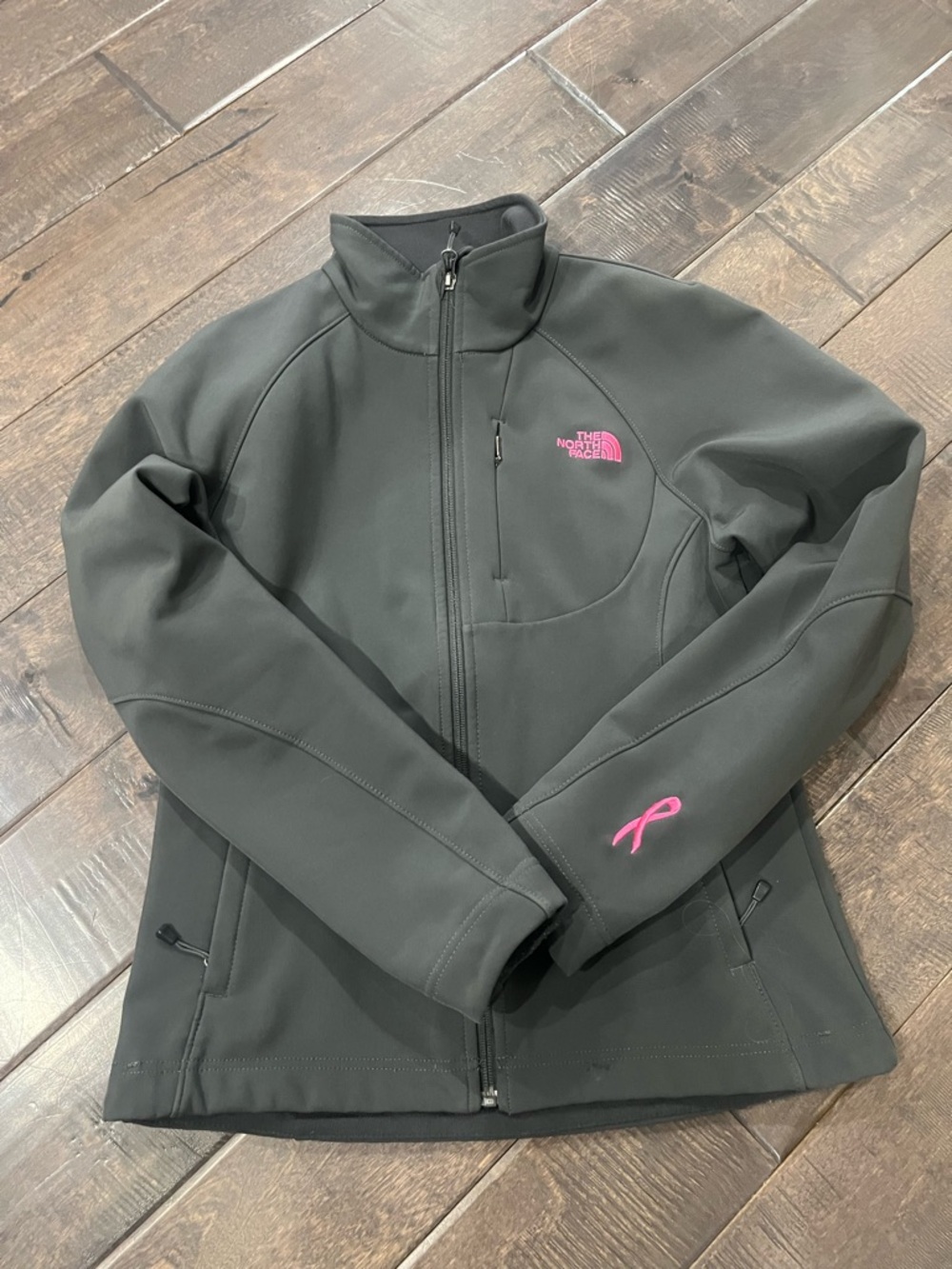 The North Face Women's Dark Gray Softshell Jacket with Pink Accents